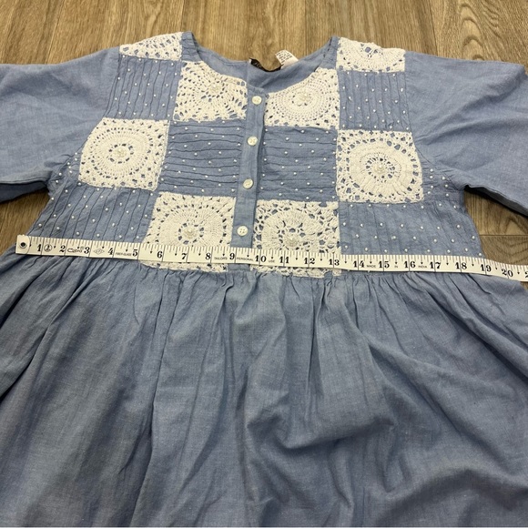 Blue chambray Lace crochet pearl floral patchwork vintage with pocket size large - Picture 10 of 10
